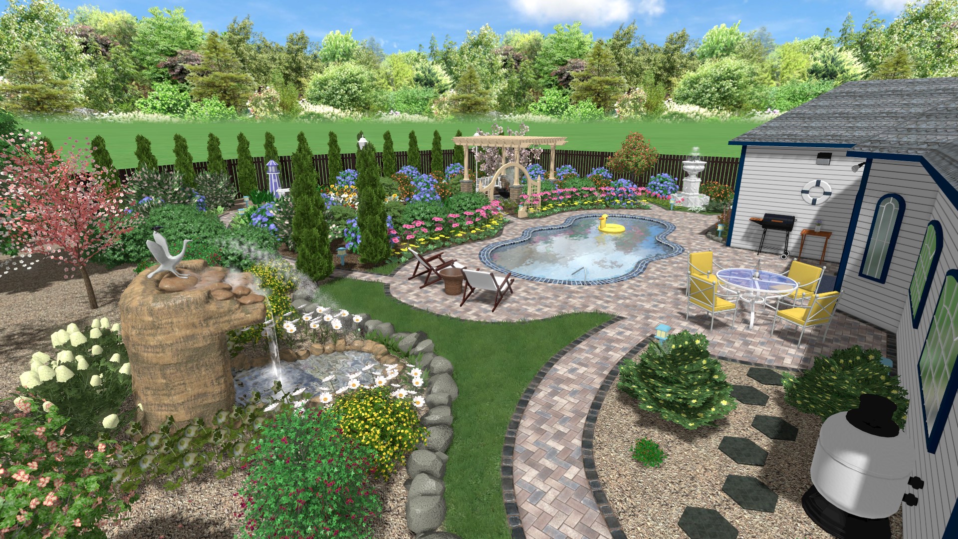 Landscape Design: pool and backyard 3d landscape sample